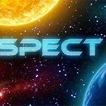Rymdskepp och planet mot en stjärnfylld bakgrund med en sol och texten SPECT