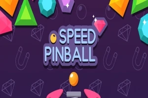 Färgglada geometriska former och texten Speed Pinball på en mörklila bakgrund med symboler