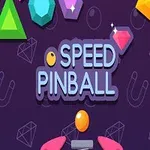 Färgglada geometriska former och texten Speed Pinball på en mörklila bakgrund med symboler