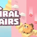 Texten Spiral Stairs och en tecknad katt på en spiraltrappa med blå himmel i bakgrunden