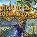 Texten Spirit of the Ancient Forest i guld visas över ett fantasifullt landskap med träd, berg och en bro
