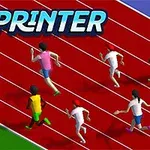 Sprinter Sju tecknade löpare tÀvlar pÄ en röd löparbana med ordet Sprinter ovanför