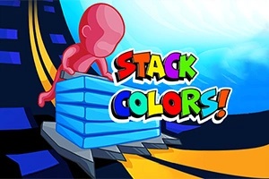 En röd figur staplar blå block med färgglad text Stack Colors!