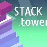 Minimalistisk illustration av en stapel med färgglada block mot en grön bakgrund, med texten STACK tower