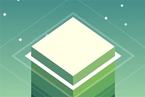 En stapel av gröna och vita block i en minimalistisk, geometrisk design mot en blågrön bakgrund med stjärnor