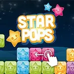 Färgglada stjärnformade block med ansikten på en nattlig bakgrund och texten Star Pops i mitten