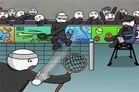 Ett episkt badmintonspel med streckgubbar!