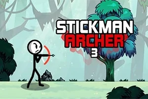 En streckgubbe med pilbåge står i en tecknad skog med texten Stickman Archer 3 ovanför