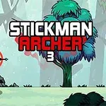 En streckgubbe med pilbåge står i en tecknad skog med texten Stickman Archer 3 ovanför