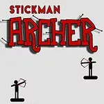 Två streckgubbar står på plattformar med bågar riktade mot varandra under texten Stickman Archer