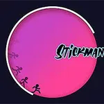 Rosa och lila cirkel med små streckfigurer samt texten Stickman Runner på en mörk bakgrund