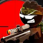 Tecknad figur med tuff attityd och gevär mot röd bakgrund