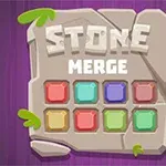 En stentavla med texten STONE MERGE ovanför nio färgglada fyrkanter mot en lila bakgrund