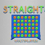Bild av ett blått rutnät fyllt med orange och gröna cirklar med texten STRAIGHT 4 MULTIPLAYER i färgglada bokstäver ovanför och nedanför