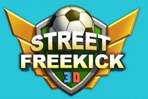 En sköld med en fotboll och texten Street Freekick 3D på en ljusblå bakgrund