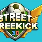 En sköld med en fotboll och texten Street Freekick 3D på en ljusblå bakgrund