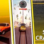 Bil som utför stunttrick, med hastighetsmätare över och texten Stunt Crasher i det nedre högra hörnet