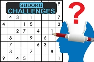 En ofullständig sudoku-bräda med en blå silhuett av ett huvud genomborrat av en penna och ett rött frågetecken ovanför