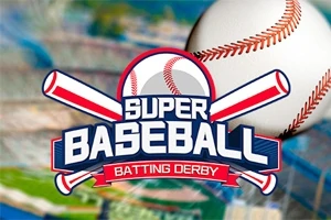 Basebolltema med två korslagda slagträn och en boll, med texten Super Baseball Batting Derby i förgrunden