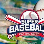 Basebolltema med två korslagda slagträn och en boll, med texten Super Baseball Batting Derby i förgrunden
