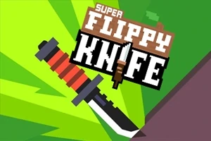 En tecknad bild med en kniv med röd och svart handtag och texten Super Flippy Knife på ljusgrön och brun bakgrund