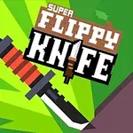 En tecknad bild med en kniv med röd och svart handtag och texten Super Flippy Knife på ljusgrön och brun bakgrund