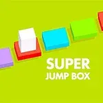 Färgglada kuber på en grön bakgrund med texten SUPER JUMP BOX i vitt