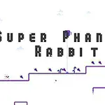 Texten Super Phantom Rabbit över en minimalistisk spelgrafik med en blå kanin på en platå