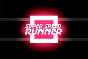 Vit text med orden Super Speed Runner mot en lysande röd och svart bakgrund