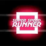 Vit text med orden Super Speed Runner mot en lysande röd och svart bakgrund