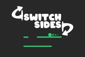 Vit text som säger SWITCH SIDES med gröna och vita pilar samt linjer och cirklar på en svart bakgrund
