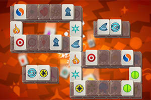 Fyrkantiga brickor med symboler arrangerade på en orange bakgrund