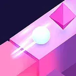 Ljusklot rullar på ett rosa och lila block med en rosa diamantform i bakgrunden