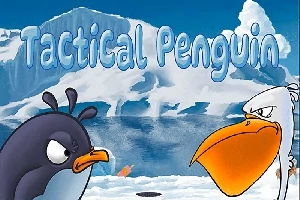 Två tecknade fåglar, en svart och en vit, står mot varandra på en isig bakgrund med texten Tactical Penguin ovanför dem