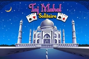 Tecknad bild av Taj Mahal med en stjärnklar himmel och spelkort