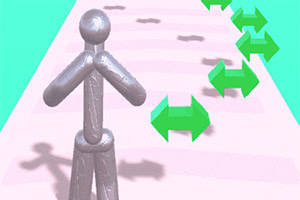 3D-modell av en stiliserad människa på en rosa väg med gröna pilar som pekar diagonalt framåt