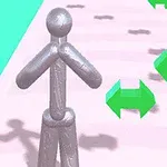 3D-modell av en stiliserad människa på en rosa väg med gröna pilar som pekar diagonalt framåt
