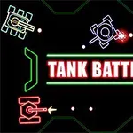Färgglada neontecknade stridsvagnar runt texten TANK BATTLE