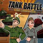 Två tecknade militärbefäl i fokus med gröna och röda stridsvagnar i bakgrunden samt texten Tank Battle War Commander högst upp