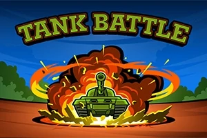 Stridsvagn framför en explosion med texten Tank Battle ovanför i en färgglad tecknad stil
