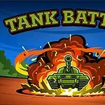 Stridsvagn framför en explosion med texten Tank Battle ovanför i en färgglad tecknad stil
