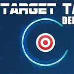 Blå bakgrund med texten TARGET TAP DELUXE och en vit-röd måltavla omgiven av en cirkulär ljuseffekt