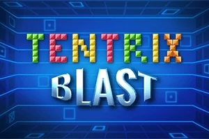 Texten Tentrix Blast i färgglada blockbokstäver mot en blå, rutnätsmönstrad bakgrund