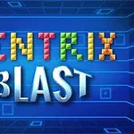 Texten Tentrix Blast i färgglada blockbokstäver mot en blå, rutnätsmönstrad bakgrund
