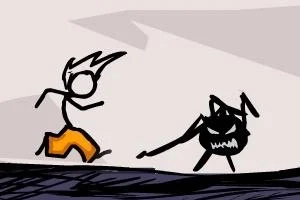 The Fancy Pants Adventure: World 1 Tecknad streckfigur i orange byxor springer från en svart monsterfigur