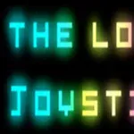 Texten The Lost Joystick i lysande neonfärger mot en svart bakgrund