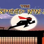 Silhuett av en springande ninja med röd halsduk mot fullmånen på en byggnad med titeln The Speed Ninja