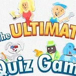 Tecknade figurer med verktyg och texten The Ultimate Quiz Game