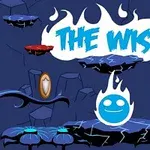 Ett blått, leende eldklot svävar över plattformar med texten The Wisp ovanför, mot en mörk bakgrund med stjärna och sköld