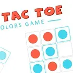 Texten Tic Tac Toe Colors Game visas med röd och blå grafik i ett rutnätmönster
